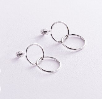 Серьги-пусеты "Кольца" в белом золоте с06980 №2