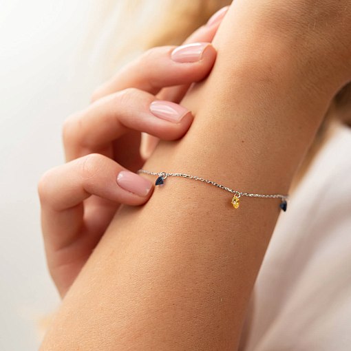 Браслет "Украинка" в белом золоте (синие и желтые фианиты) б05119 10