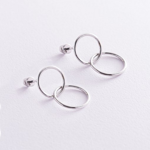 Серьги-пусеты "Кольца" в белом золоте с06980 2