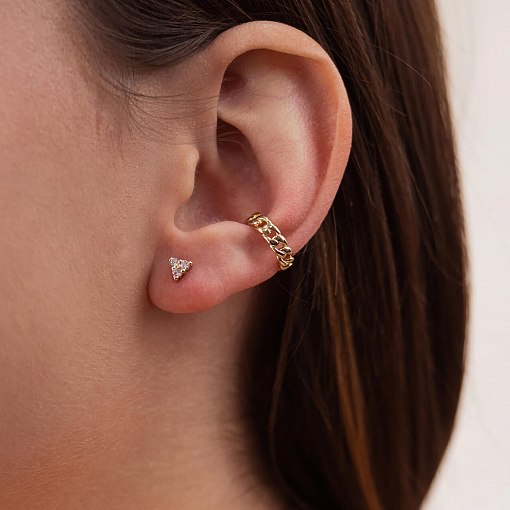 Золотые серьги - пусеты "Треугольники" с фианитами с07700 11