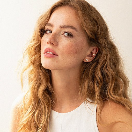 Серьги-пусеты "Сердечки" в желтом золоте с06947 4