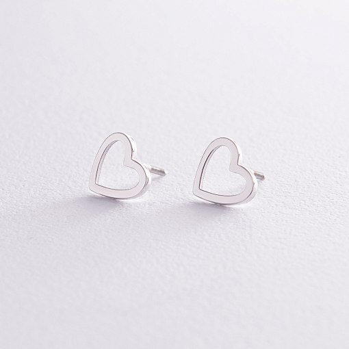 Серьги - пусеты "Сердечки" в белом золоте с08170