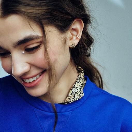 Серьга каффа в желтом золоте с фианитами с06359 7