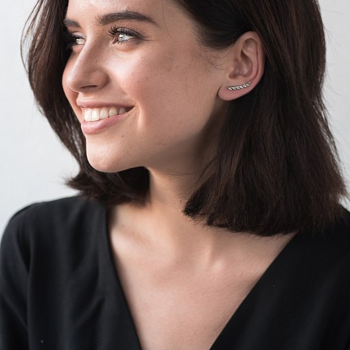 Серьги Листики в белом золоте с06267 2