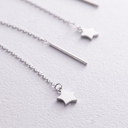 Серьги - протяжки "Звездочки" в белом золоте с05283 3