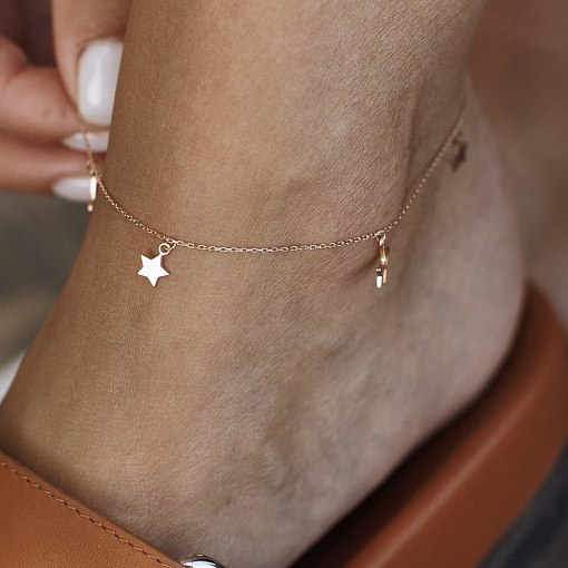 Золотой браслет "Звездочки и самолетики" на ногу б05183 2