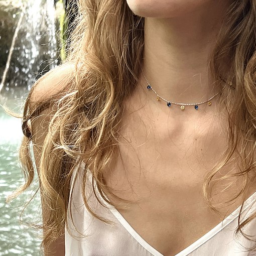 Колье "Украинка" в белом золоте (синие и желтые фианиты) кол02248 3