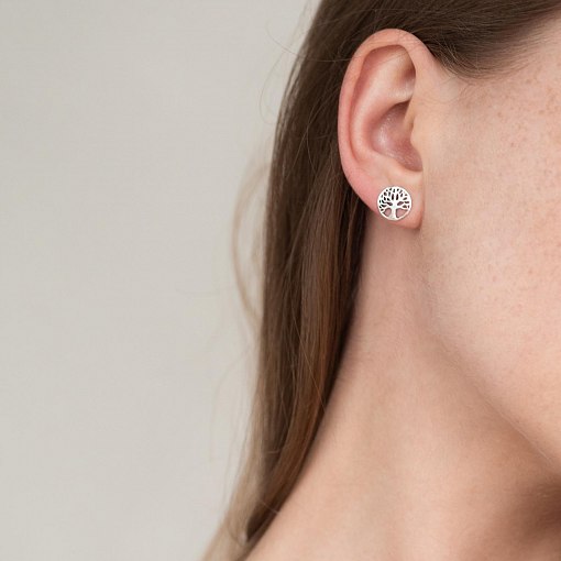 Серьги - пусеты "Древо жизни" в белом золоте с06985 4