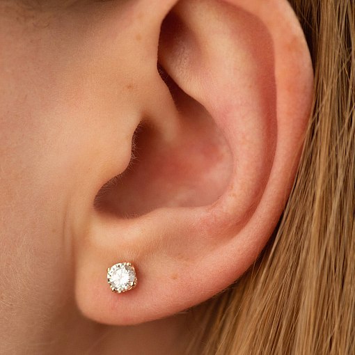 Серьги - пусеты "Сердечки" в красном золоте (фианиты) с06034 6