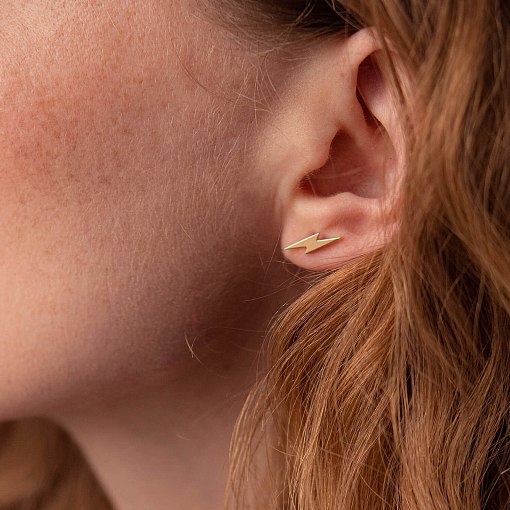 Серьги - пусеты "Молнии" в желтом золоте с07929 3