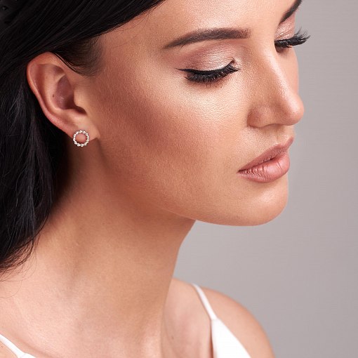 Серьги-пусеты "Гармония" в белом золоте с06903 3