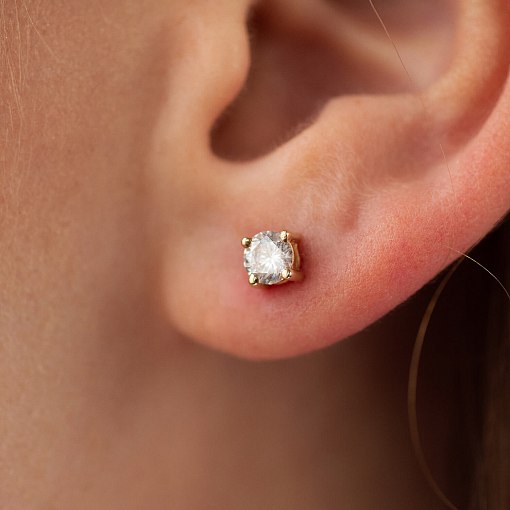 Серьги - пусеты в желтом золоте (фианиты) с08637 4