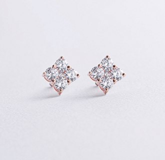 Серьги - пусеты "Fleur" с фианитами (красное золото) с09124