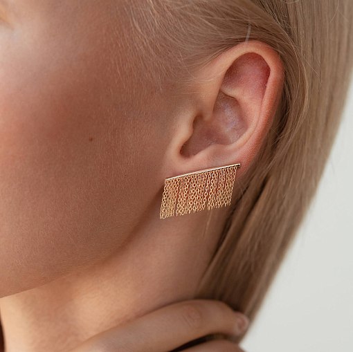 Золотые серьги - клаймберы "Камилла" с цепочками с07965 10