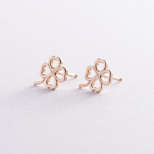 Серьги - пусеты "Клевер" в желтом золоте с08277