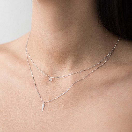 Двойное колье с фианитом в белом золоте кол01523