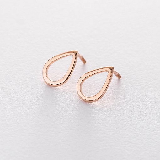 Серьги-пусеты Большие капельки в красном золоте 1.7*1.2 см с06315 5