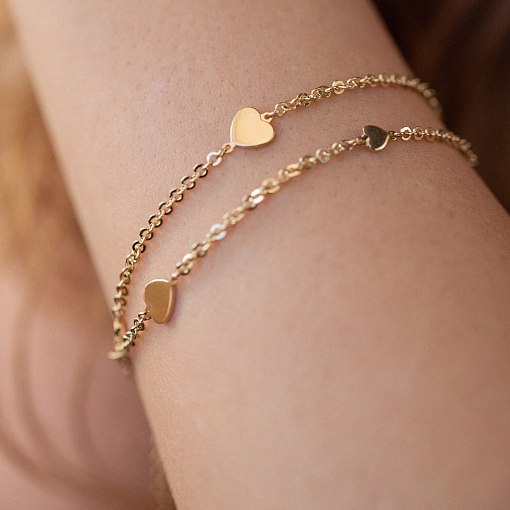 Двойной браслет "Сердечки" в желтом золоте б05196 2