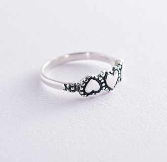 Серебряное кольцо "Сердечки" с чернением 112523 №3