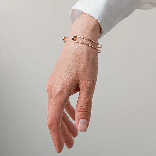 Жесткий браслет "Marlene" с шариками (желтое золото) б05603 4