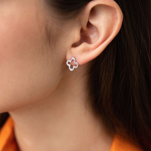 Серьги - пусеты "Клевер" (белое золото) с06987 3