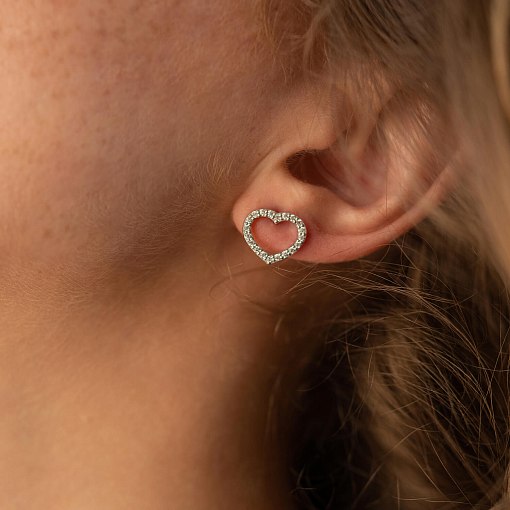 Золотые серьги - пусеты "Сердечки" с фианитами с08281 4