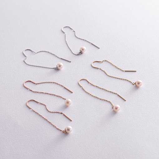 Серьги - протяжки с жемчугом (белое золото) с08267 5