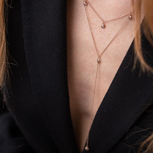 Подвійне золоте кольє - краватка з фіанітами кол02098 2