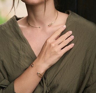 Жесткий браслет "Marlene" с шариками (желтое золото) б05603 №10