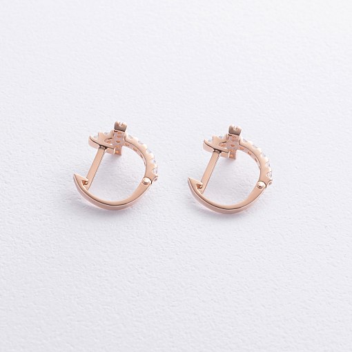 Серьги - кольца "Крестики" с фианитами (красное золото) с09195 3