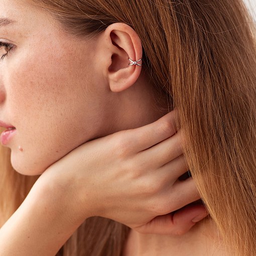 Серьга - каффа с фианитом (белое золото) с08555 2