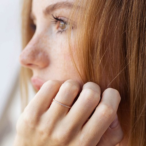 Каблучка з доріжкою діамантів (червоне золото) 217832421 4