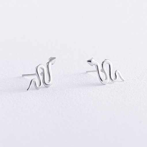 Серьги - пусеты "Змеи" в белом золоте с07918