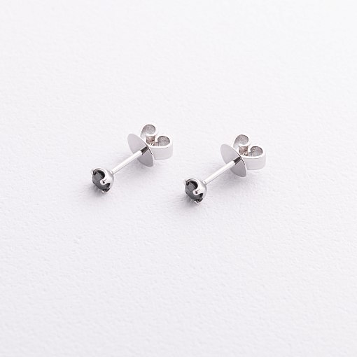 Золотые серьги - пусеты с черными бриллиантами сб0438y 5