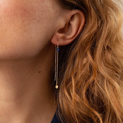 Золотые серьги - протяжки "Украинка (голубые и желтые фианиты) с08103 3