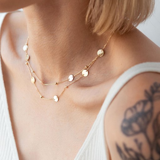 Двойное колье "Монетки" из желтого золота кол01874 5