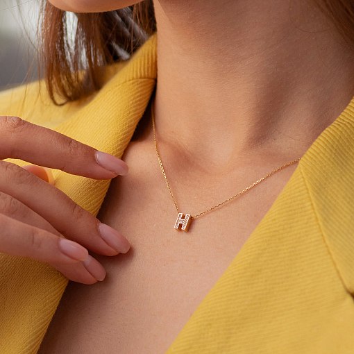 Колье с буквой "С" в желтом золоте (фианиты) кол01165С 7