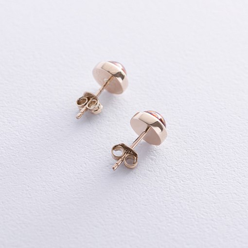 Золотые серьги - пусеты с янтарем с08713 3