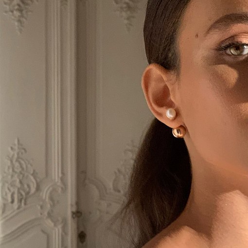 Золотые серьги "Шарики" с жемчугом с03441 7