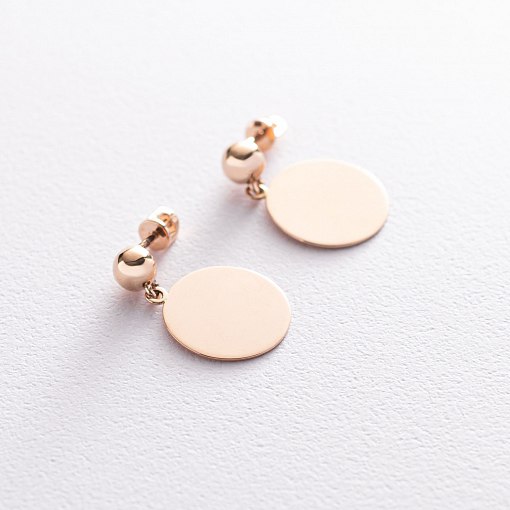Серьги-пусеты "Монетки" в красном золоте с07008 2