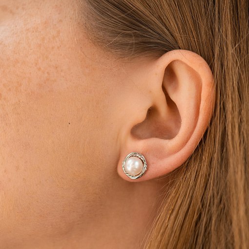 Золотые серьги - пусеты с жемчугом с09079 4