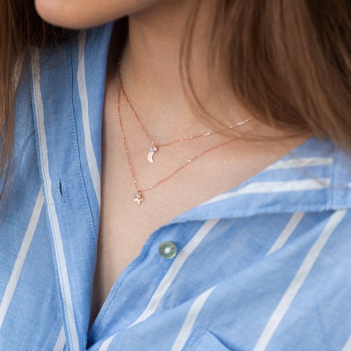 Двойное золотое колье "Луна и звезда" с фианитами кол01528 3