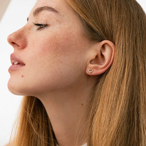 Серьги - пусеты "Сердечки" в красном золоте (фианиты) с08613 2