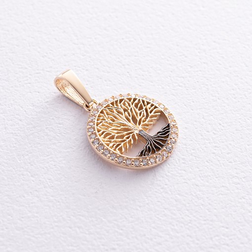 Кулон "Древо жизни" с фианитами (желтое золото) п03821