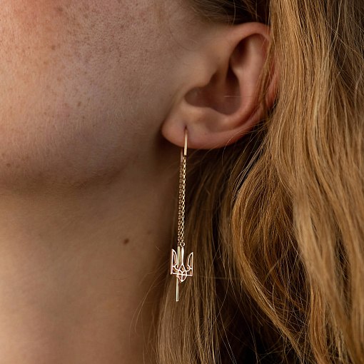 Серьги - протяжки "Герб Украины - Тризуб" (красное золото) с07956 4