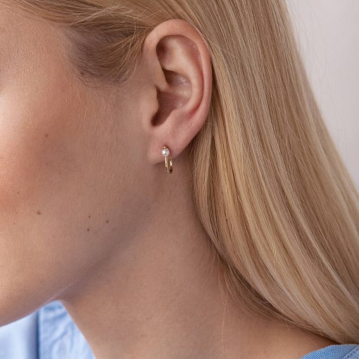 Золотые серьги - пусеты "Миранда" с жемчугом с07863 2