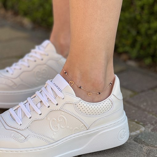 Золотой браслет "Сердечки" (фианиты) на ногу б04905 2