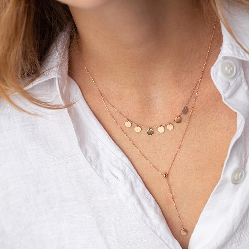 Двойное колье - галстук "Монетки" в красном золоте кол02284 9