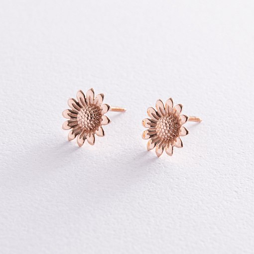 Серьги - пусеты "Подсолнухи" в красном золоте с08274 5
