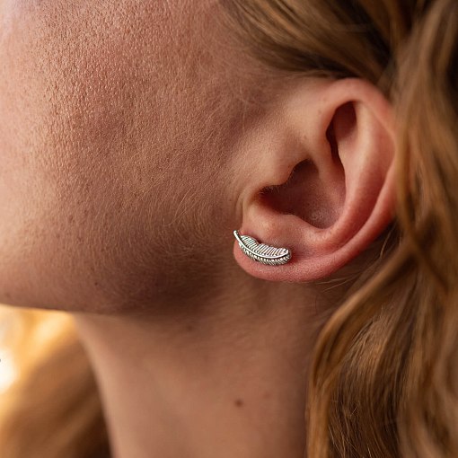 Серьги - пусеты "Перышки" в белом золоте с08017 4